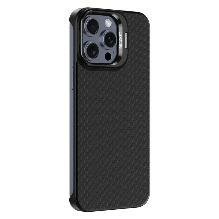 Cover per iPhone 15 Pro Max Magnetico con Cornice per Lente, Supporto e Vera Pelle di Mucca + Cover Telefonica Borderless in PC - Nero