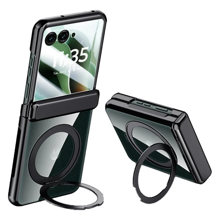 Funda para Motorola Razr 60 Ultra 5G Compatible con MagSafe con Soporte Plegable - Carcasa de PC Electropulida con Protector de Pantalla Integrado - Negro
