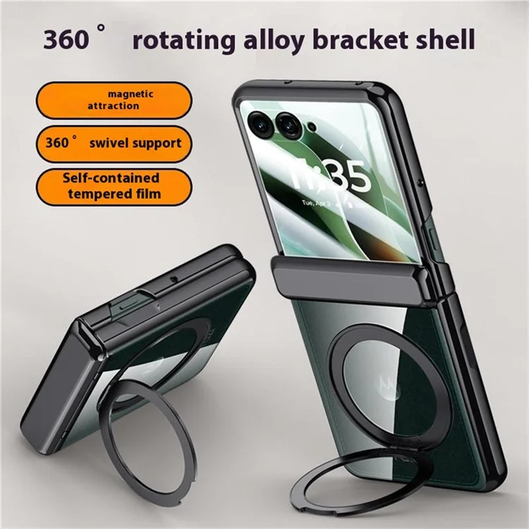 Funda para Motorola Razr 60 Ultra 5G Compatible con MagSafe con Soporte Plegable - Carcasa de PC Electropulida con Protector de Pantalla Integrado - Negro