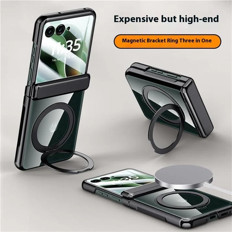 Funda para Motorola Razr 60 Ultra 5G Compatible con MagSafe con Soporte Plegable - Carcasa de PC Electropulida con Protector de Pantalla Integrado - Negro