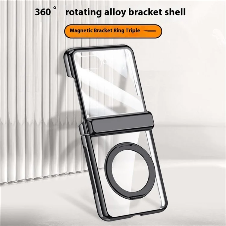 Funda para Motorola Razr 60 Ultra 5G Compatible con MagSafe con Soporte Plegable - Carcasa de PC Electropulida con Protector de Pantalla Integrado - Negro