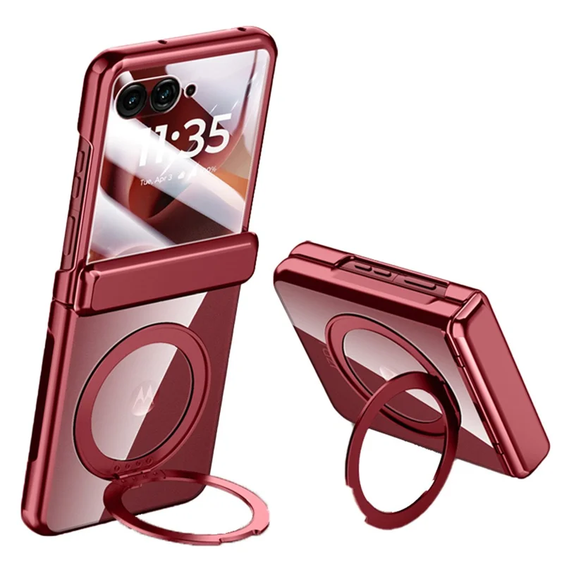 Magnetic Case for Motorola Razr 60 Ultra 5G Kickstand Electroplated PC Phone Cover Built-In Screen Protector - Red