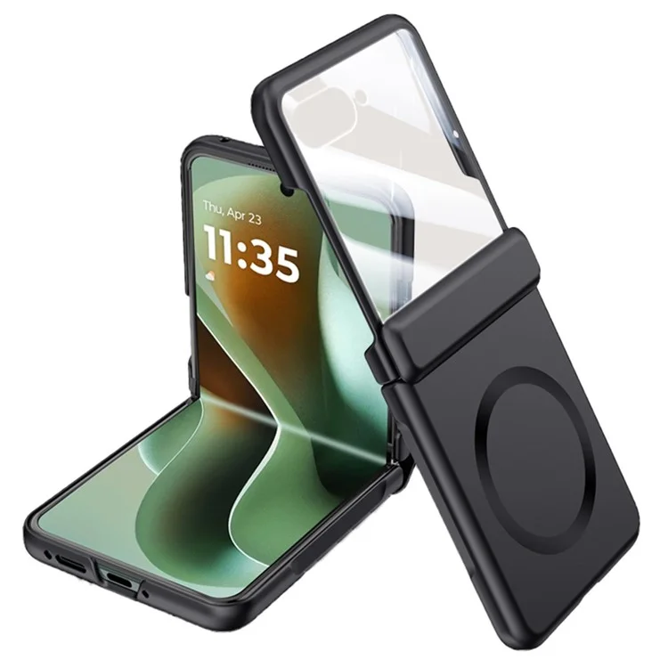 Чехол для Motorola Razr 60 Ultra 5G, совместимый с MagSafe, жесткий ПК-чехол с защитой шарнира, с защитной пленкой для заднего малого экрана - Черный