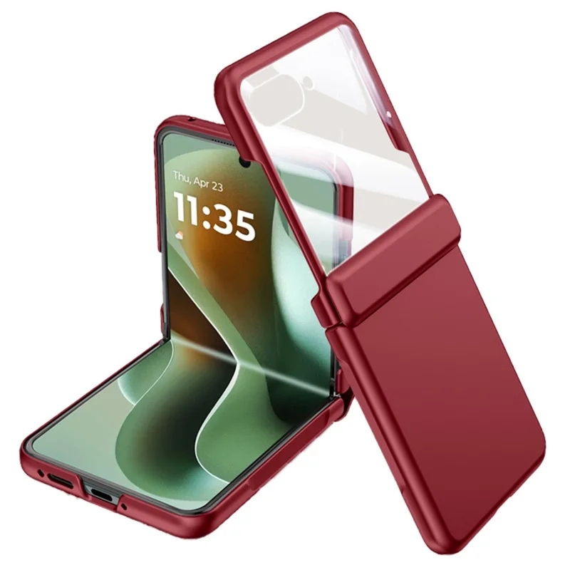 Für Motorola Razr 60 Ultra 5G Hülle Harte PC-Scharnier-Schutzhülle mit Rückseiten-Displayschutz - Rot