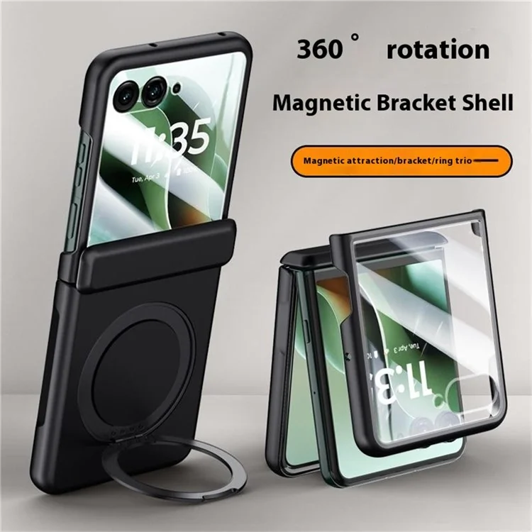 Capa para Motorola Razr 60 Ultra 5G Compatível com MagSafe com Suporte, Acabamento Skin Touch em PC, com Protetor de Tela Integrado - Preto