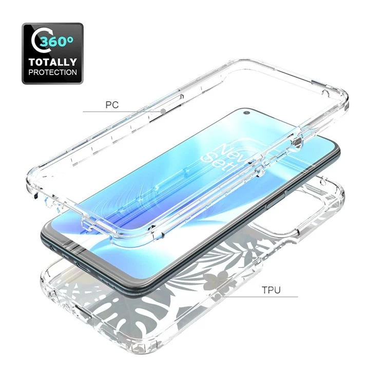 Per OnePlus Nord N200 5G Copertina Telefonica Dual Livelli Frame PC Duro TPU TPU Transparent Printing Case Del Telefono - Foglia di Piantaggine