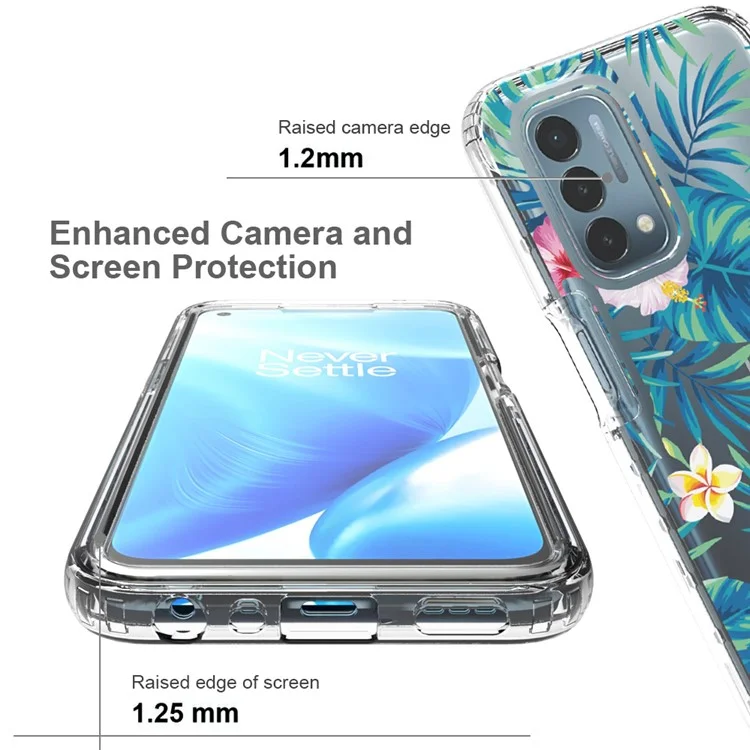 Per OnePlus Nord N200 5G Copertina Telefonica Dual Livelli Frame PC Duro TPU TPU Transparent Printing Case Del Telefono - Foglia di Piantaggine