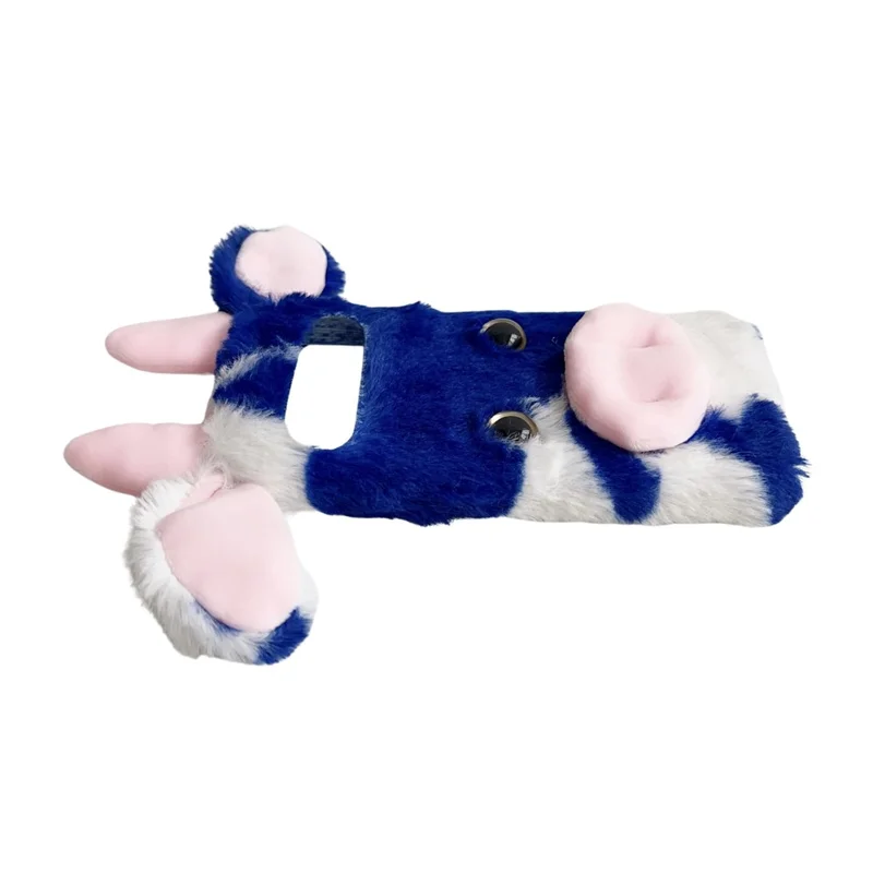 For Google Pixel 10 / 10 Pro Case Fluffy Cute Cow Winter Plush Inner TPU Phone Cover - Blue