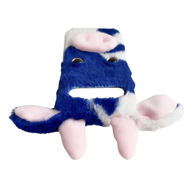 For Google Pixel 10 / 10 Pro Case Fluffy Cute Cow Winter Plush Inner TPU Phone Cover - Blue
