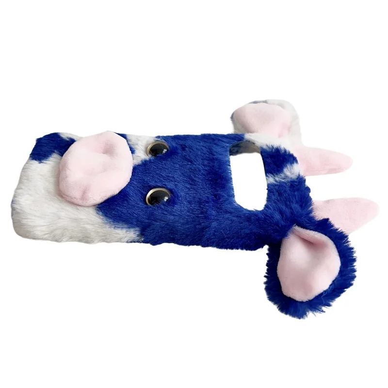 For Google Pixel 10 Pro XL Case Fluffy Cute Cow Winter Plush Inner TPU Phone Cover - Blue