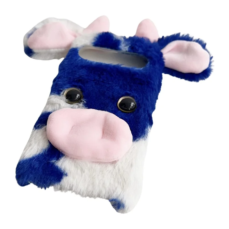 For Google Pixel 10 Pro XL Case Fluffy Cute Cow Winter Plush Inner TPU Phone Cover - Blue