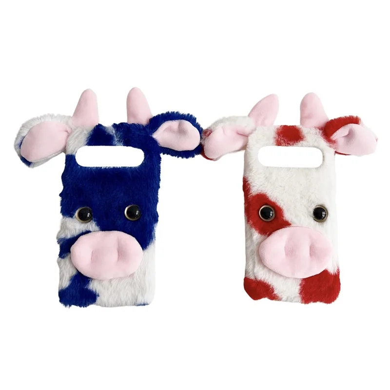 For Google Pixel 10 Pro XL Case Fluffy Cute Cow Winter Plush Inner TPU Phone Cover - Blue