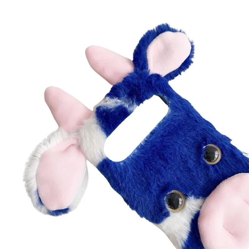 For Google Pixel 10 Pro XL Case Fluffy Cute Cow Winter Plush Inner TPU Phone Cover - Black