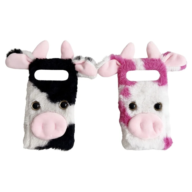For Google Pixel 10 Pro XL Case Fluffy Cute Cow Winter Plush Inner TPU Phone Cover - Black