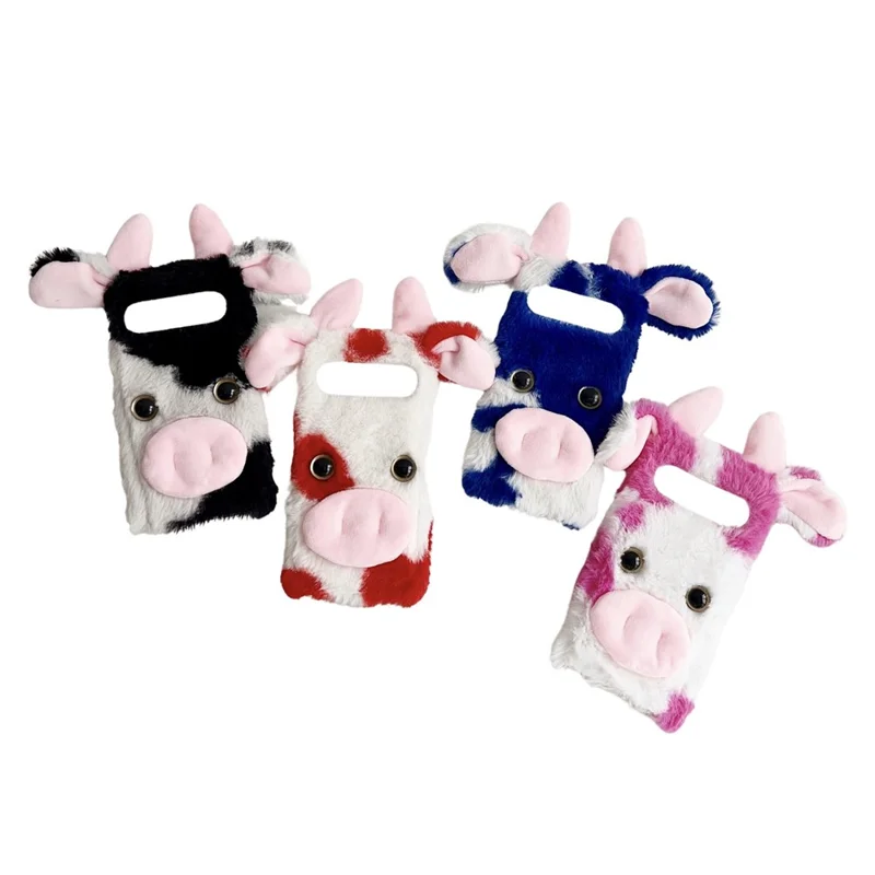 For Google Pixel 10 Pro XL Case Fluffy Cute Cow Winter Plush Inner TPU Phone Cover - Black