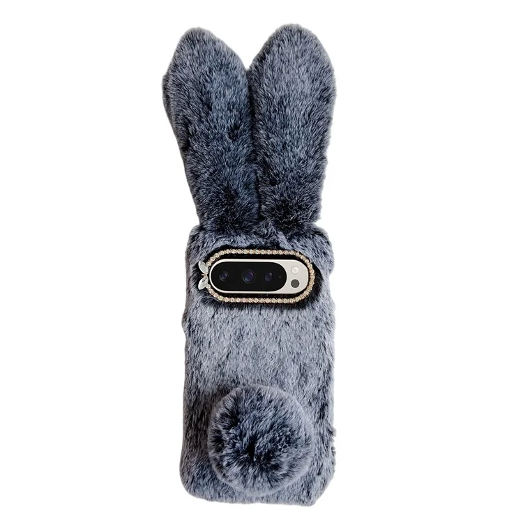 For Google Pixel 10 / Pixel 10 Pro Case Plush Cute Bunny Winter Fluffy TPU Phone Cover - Dark Grey