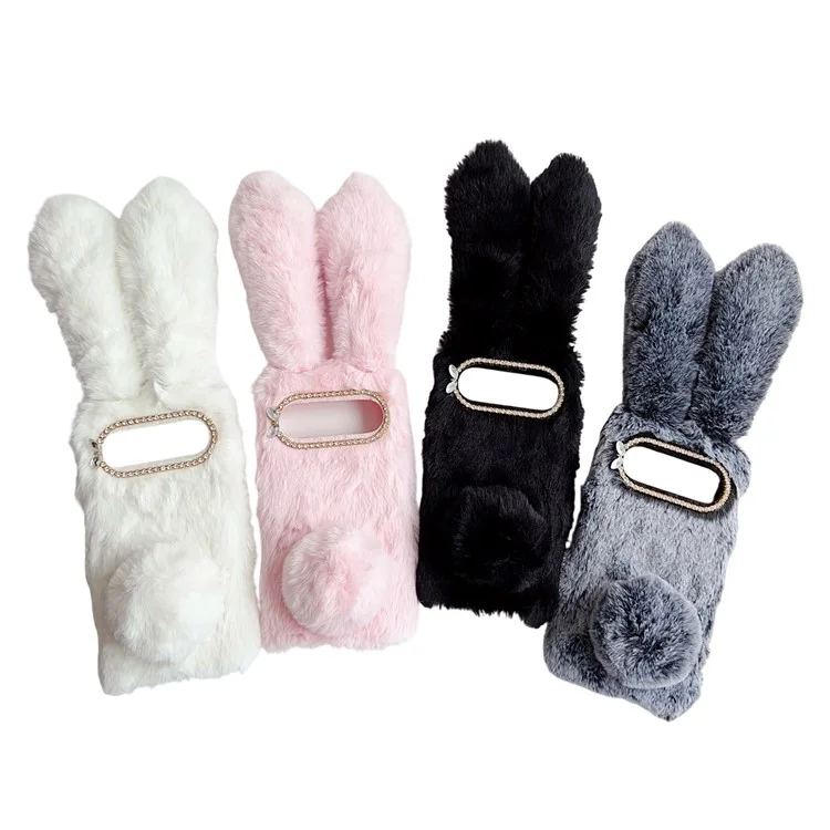 For Google Pixel 10 / Pixel 10 Pro Case Plush Cute Bunny Winter Fluffy TPU Phone Cover - Dark Grey