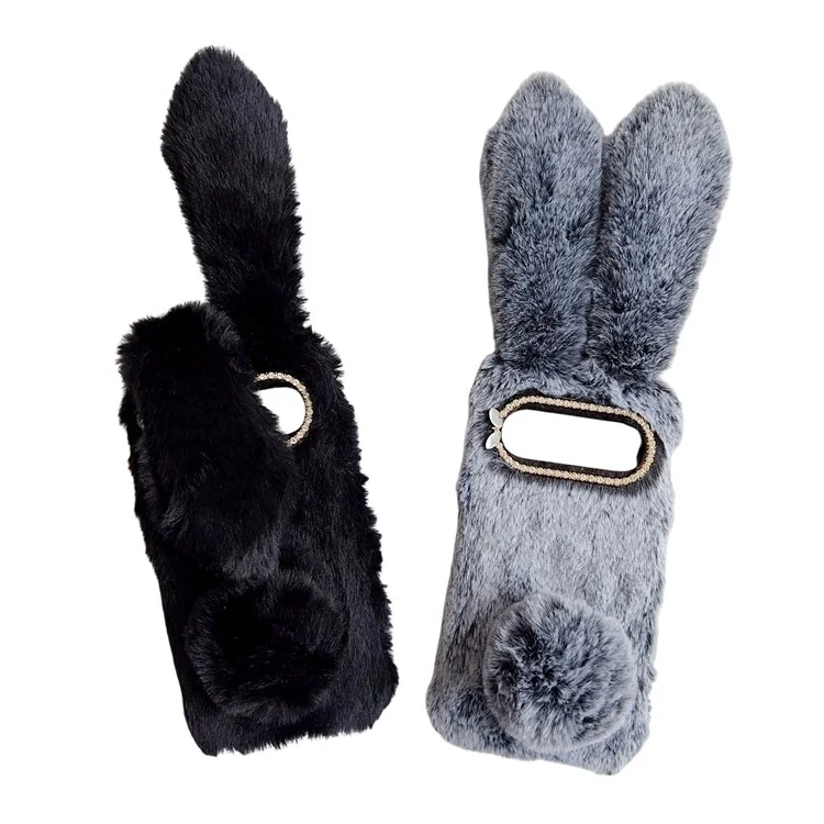 For Google Pixel 10 / Pixel 10 Pro Case Plush Cute Bunny Winter Fluffy TPU Phone Cover - Dark Grey