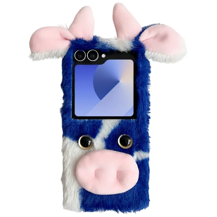 For Samsung Galaxy Z Flip7 5G Case Plush Cow Hard PC Protective Phone Cover - Blue