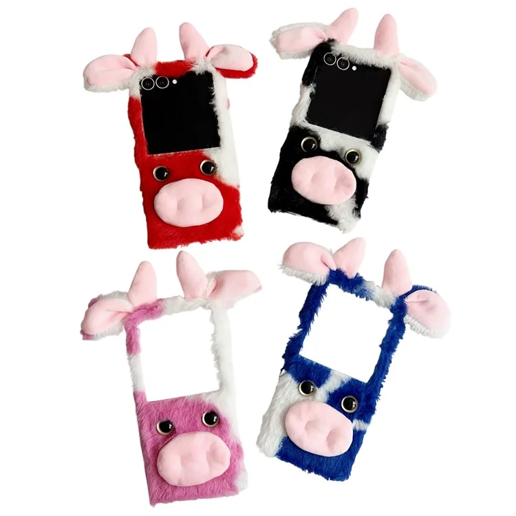 For Samsung Galaxy Z Flip7 5G Case Plush Cow Hard PC Protective Phone Cover - Blue