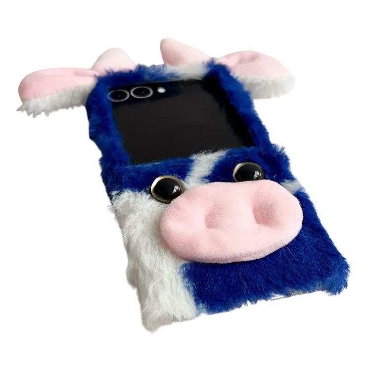For Samsung Galaxy Z Flip7 5G Case Plush Cow Hard PC Protective Phone Cover - Blue