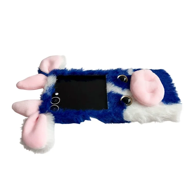 For Samsung Galaxy Z Flip7 5G Case Plush Cow Hard PC Protective Phone Cover - Blue