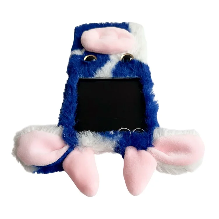 For Samsung Galaxy Z Flip7 5G Case Plush Cow Hard PC Protective Phone Cover - Blue