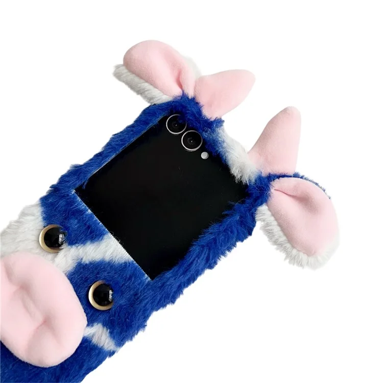 For Samsung Galaxy Z Flip7 5G Case Plush Cow Hard PC Protective Phone Cover - Blue