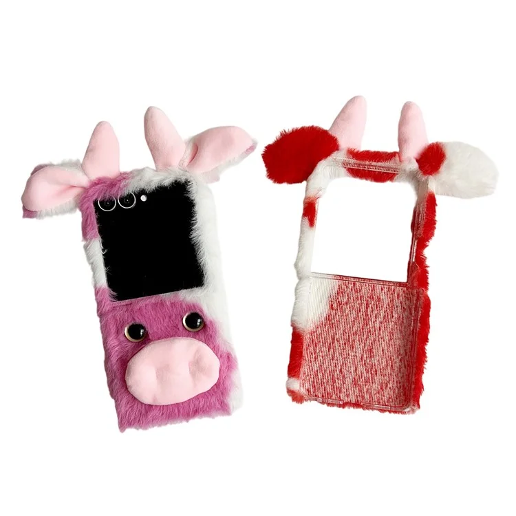 For Samsung Galaxy Z Flip7 5G Case Plush Cow Hard PC Protective Phone Cover - Blue