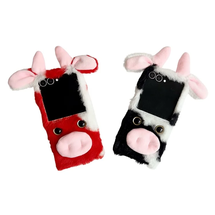 For Samsung Galaxy Z Flip7 5G Case Plush Cow Hard PC Protective Phone Cover - Blue