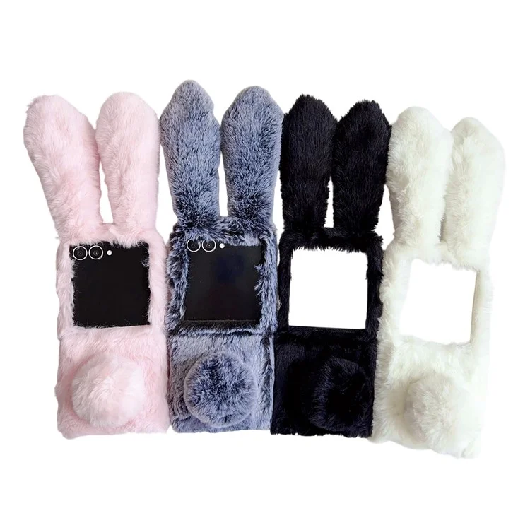 Funda para Samsung Galaxy Z Flip7 5G con orejas de conejo y peluche de invierno Cubierta de teléfono dura de PC - Rosa