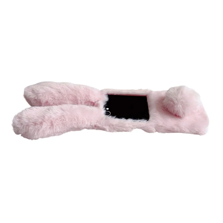 Funda para Samsung Galaxy Z Flip7 5G con orejas de conejo y peluche de invierno Cubierta de teléfono dura de PC - Rosa