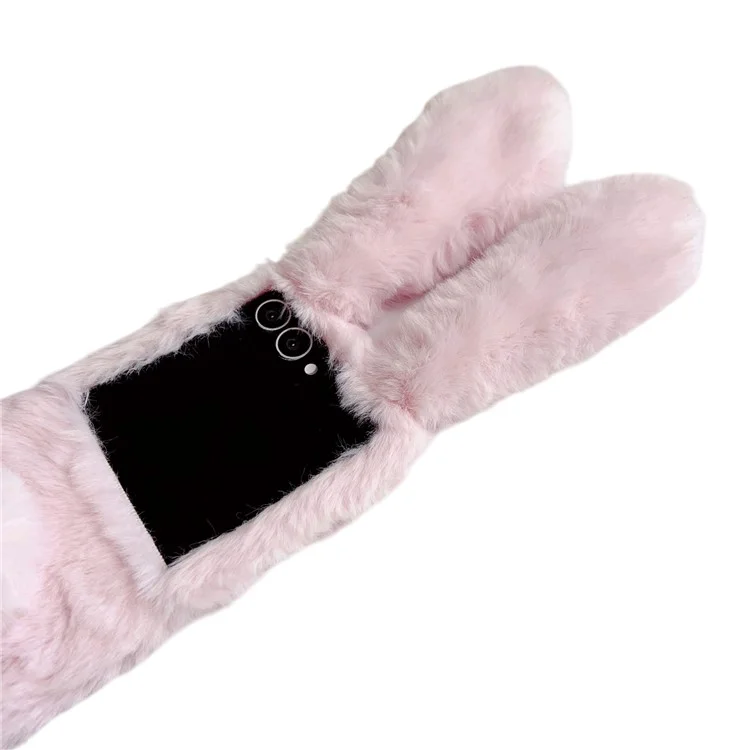 Funda para Samsung Galaxy Z Flip7 5G con orejas de conejo y peluche de invierno Cubierta de teléfono dura de PC - Rosa