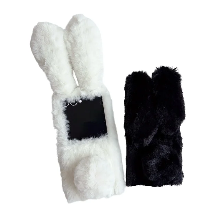 Funda para Samsung Galaxy Z Flip7 5G con orejas de conejo y peluche de invierno Cubierta de teléfono dura de PC - Rosa