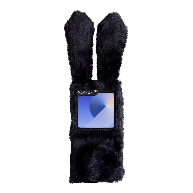 Cover per Samsung Galaxy Z Flip7 5G con Orecchie da Coniglio Invernali in Peluche, Custodia Rigida per Telefono - Nero