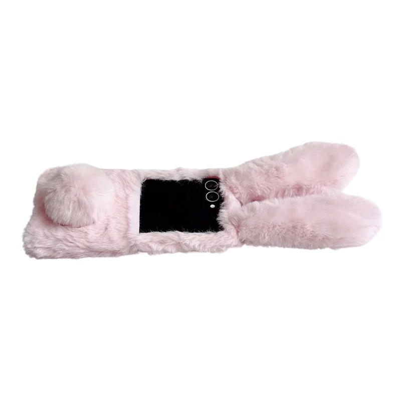Cover per Samsung Galaxy Z Flip7 5G con Orecchie da Coniglio Invernali in Peluche, Custodia Rigida per Telefono - Nero