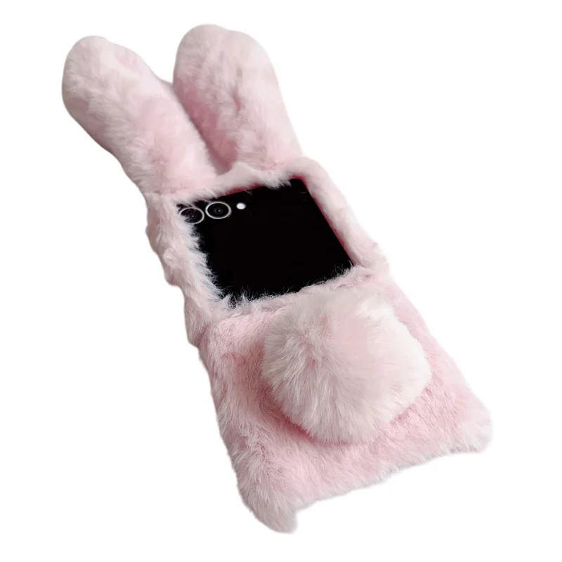 Cover per Samsung Galaxy Z Flip7 5G con Orecchie da Coniglio Invernali in Peluche, Custodia Rigida per Telefono - Nero
