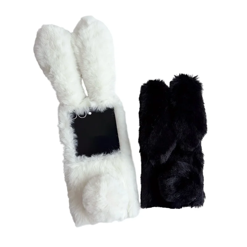 Cover per Samsung Galaxy Z Flip7 5G con Orecchie da Coniglio Invernali in Peluche, Custodia Rigida per Telefono - Nero