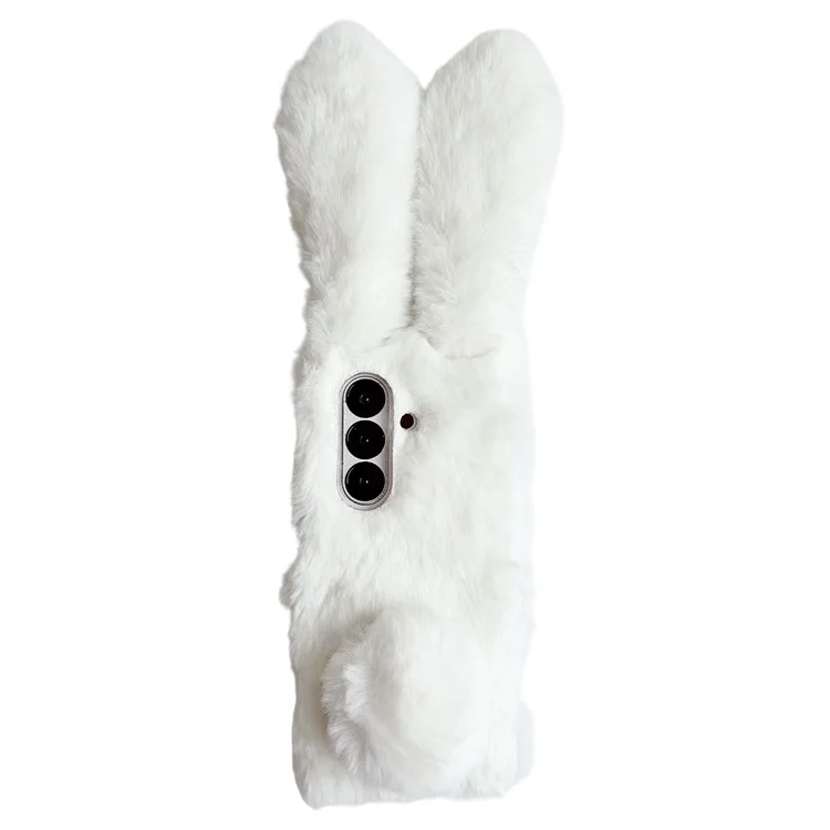 For Samsung Galaxy Z Fold7 5G Case Bunny Ears Winter Plush Hard PC Phone Cover - White