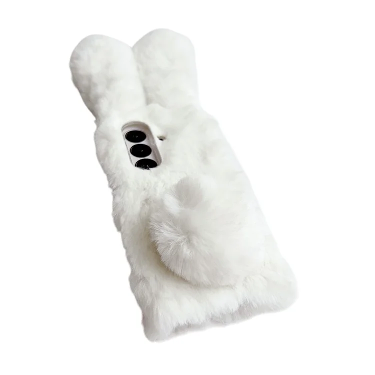 For Samsung Galaxy Z Fold7 5G Case Bunny Ears Winter Plush Hard PC Phone Cover - White
