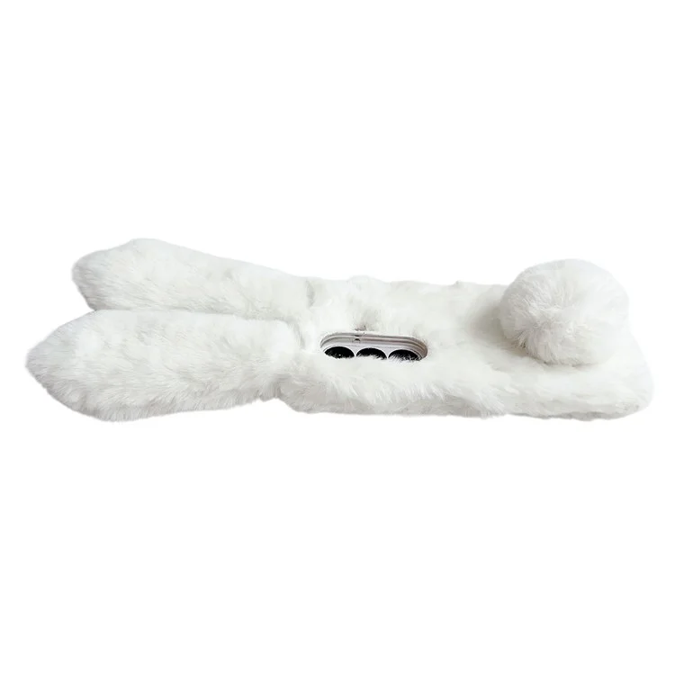 For Samsung Galaxy Z Fold7 5G Case Bunny Ears Winter Plush Hard PC Phone Cover - White