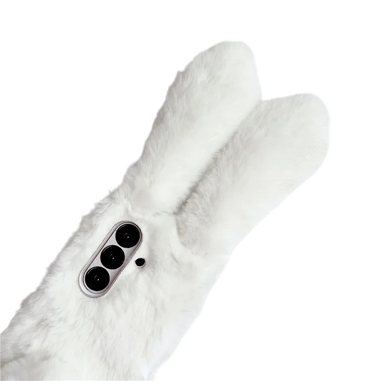 For Samsung Galaxy Z Fold7 5G Case Bunny Ears Winter Plush Hard PC Phone Cover - White