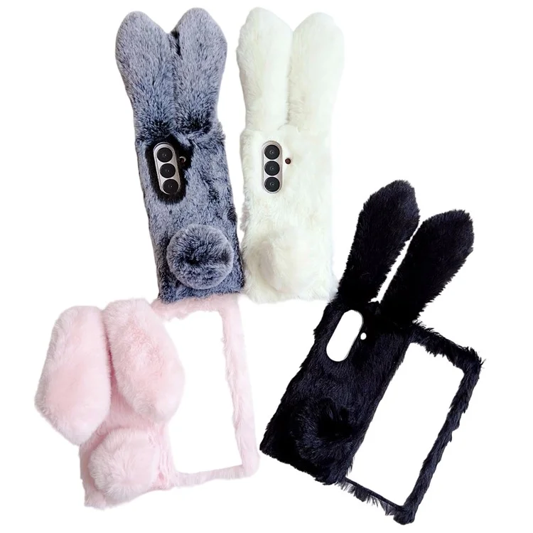 For Samsung Galaxy Z Fold7 5G Case Bunny Ears Winter Plush Hard PC Phone Cover - White