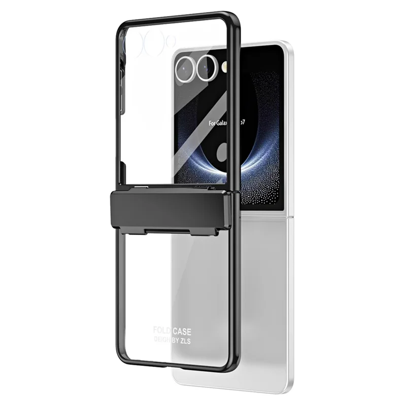 For Samsung Galaxy Z Flip7 5G Case Electroplating PC Folding Phone Cover with Screen Protector - Black
