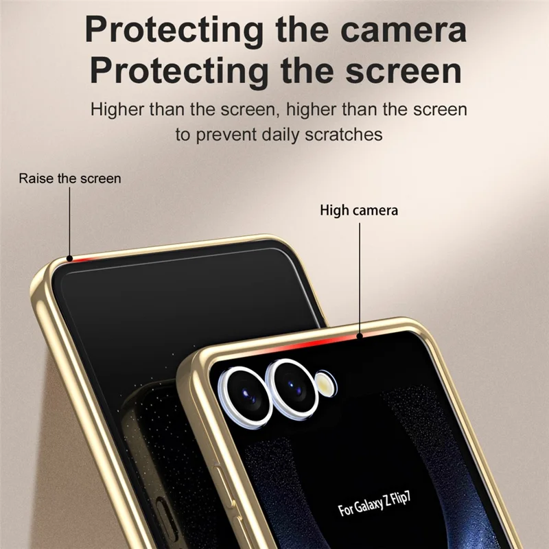For Samsung Galaxy Z Flip7 5G Case Electroplating PC Folding Phone Cover with Screen Protector - Black