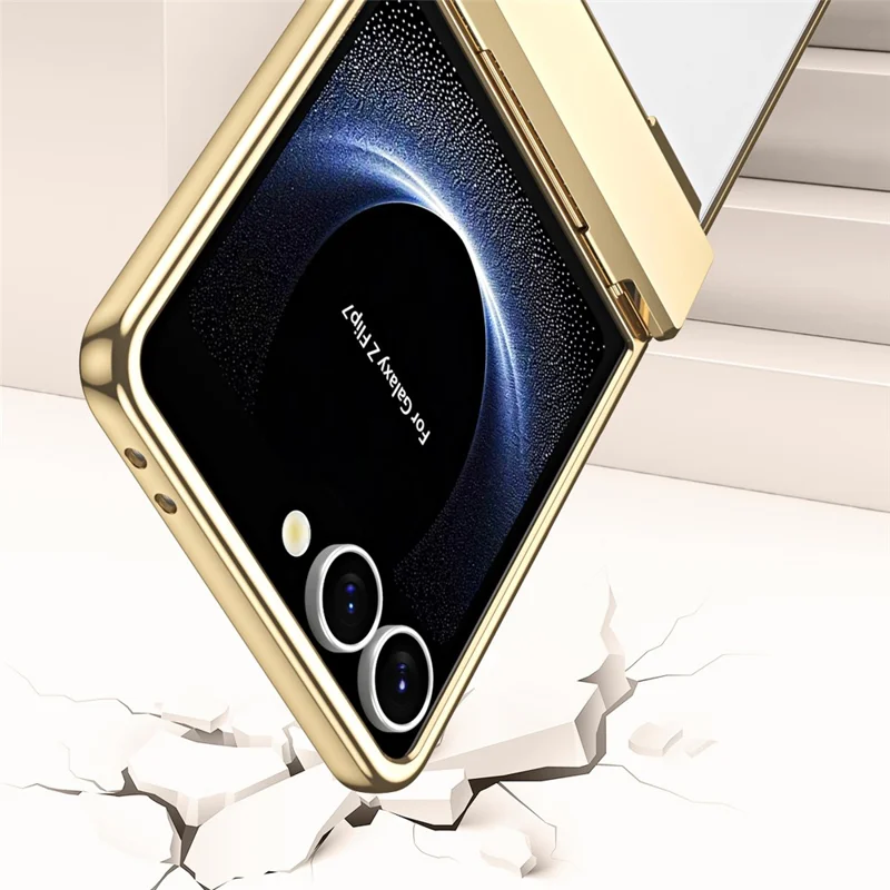 For Samsung Galaxy Z Flip7 5G Case Electroplating PC Folding Phone Cover with Screen Protector - Black