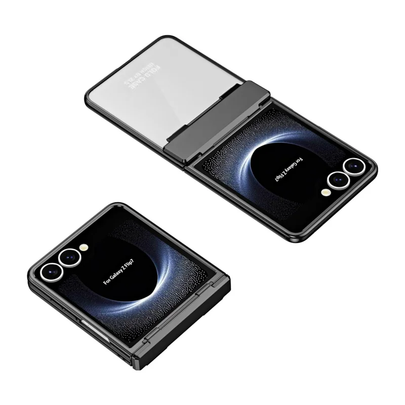For Samsung Galaxy Z Flip7 5G Case Electroplating PC Folding Phone Cover with Screen Protector - Black