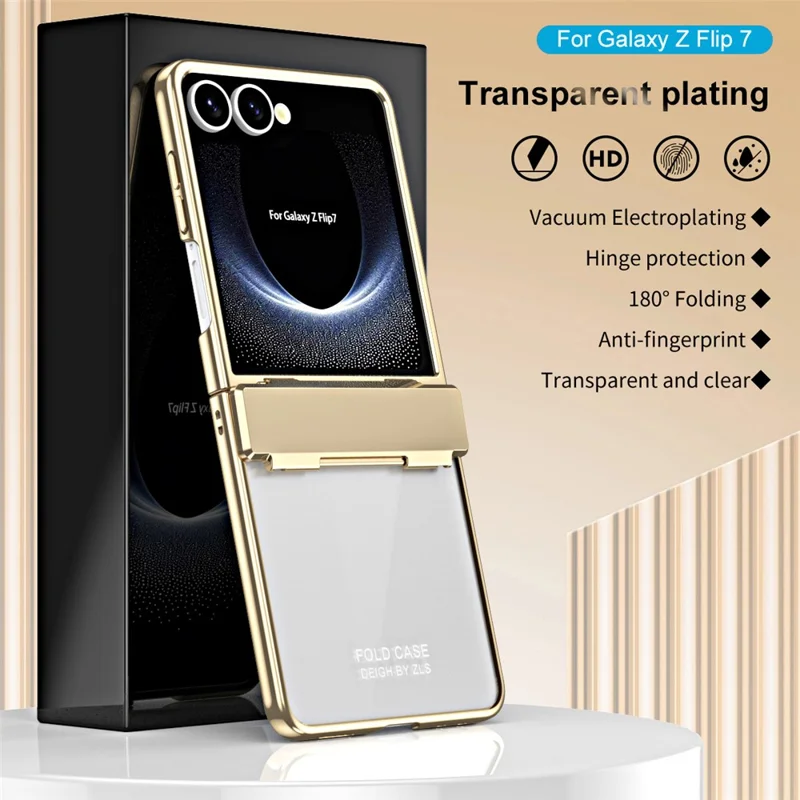 For Samsung Galaxy Z Flip7 5G Case Electroplating PC Folding Phone Cover with Screen Protector - Black