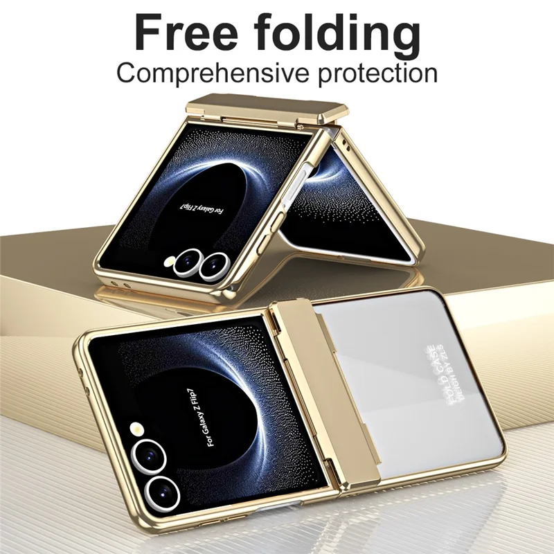 For Samsung Galaxy Z Flip7 5G Case Electroplating PC Folding Phone Cover with Screen Protector - Black