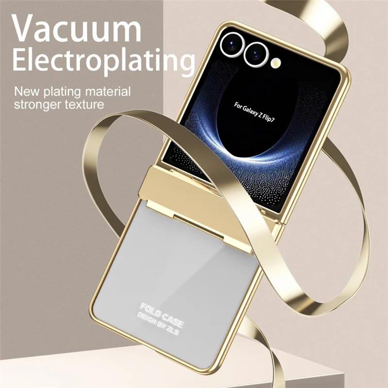 For Samsung Galaxy Z Flip7 5G Case Electroplating PC Folding Phone Cover with Screen Protector - Black